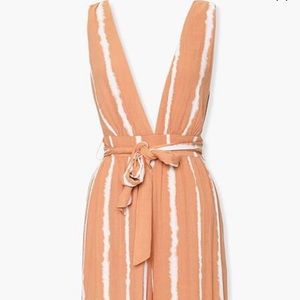 Plunging Striped Jumpsuit